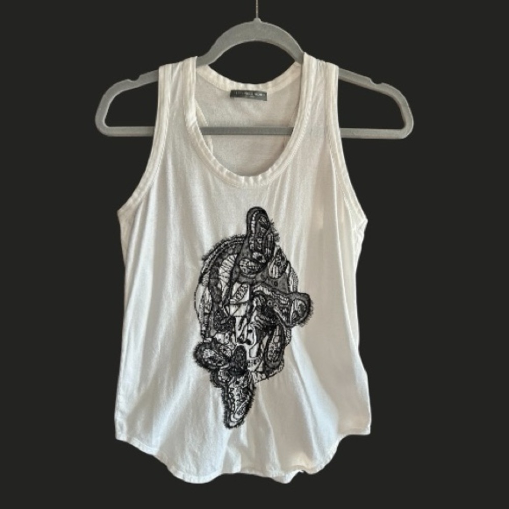 ALEXANDER MCQUEEN Skull Tank Top Beaded Lace White Black 38